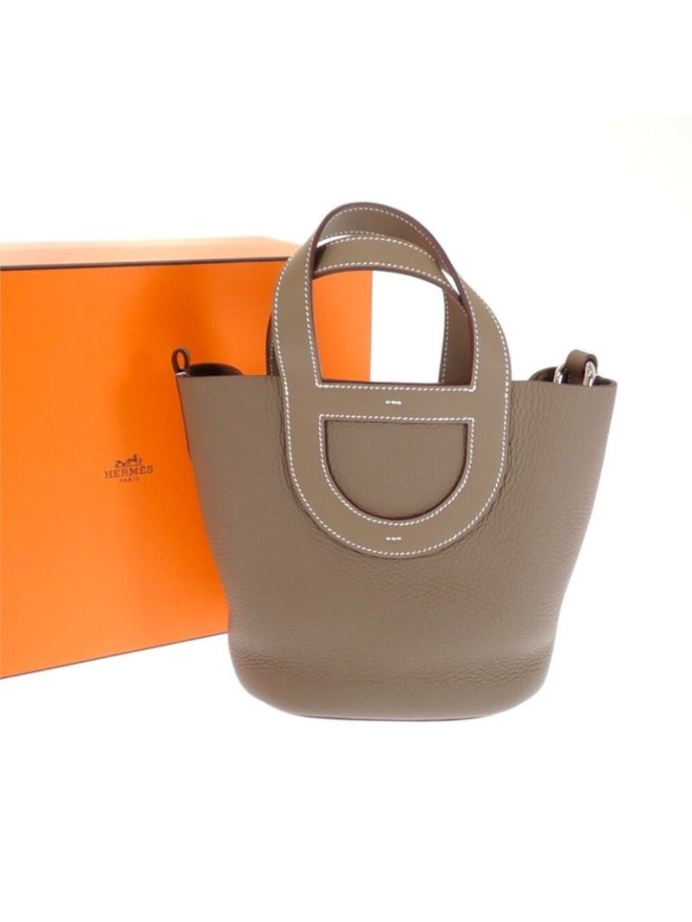 Hermes in the Loop 18 Handbag Taurillon Clemence Veau Etoupe